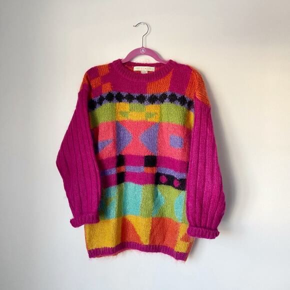 Vintage 1990s The Limited Mohair Geometric Abstract Knit Sweater Size Small - Picture 1 of 3
